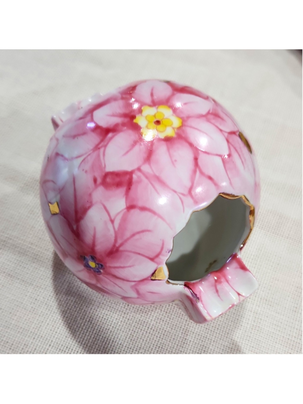 Vintage MCM Lenwile Ardalt Hand Painted Pink Floral Sphere Ashtray JAPAN - Mint